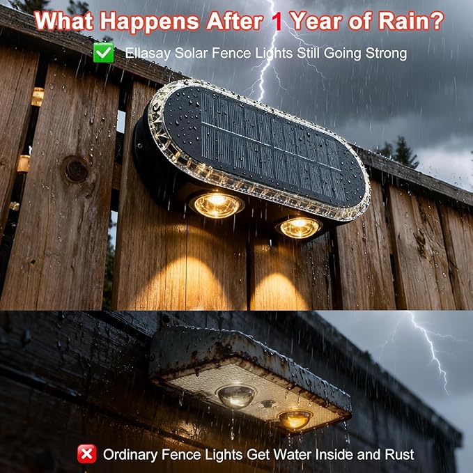 Ellasay Solar Fence Lights Outdoor: Waterproof IP65 with Dual LED Up Down Wall Lighting 3 Color Modes Diamond Crystal Cut Design Easy to Install for Garden Backyard Patio 6 Pack