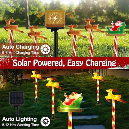 Lewondr Solar Christmas Pathway Lights, 5 PCS Solar Christmas Decorations Outdoor with 2 Lighting Modes, Santa Claus and Reindeer Lights with Garden Stake, Waterproof Garden Yard Patio Holiday Decor