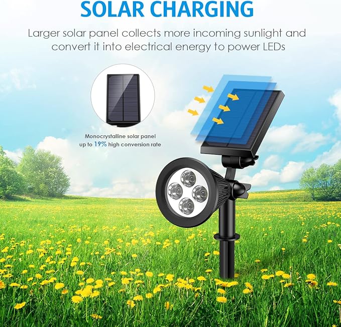 AMIR Solar Spotlights Outdoor Upgraded, Waterproof 1 Pack Security Landscape Lights 4 LED, Adjustable Solar Garden | Lumora