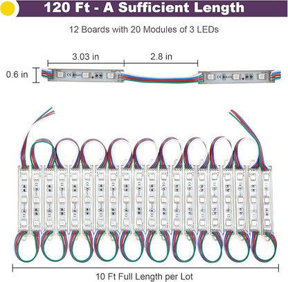 120Ft SMD5050 RGB storefront led lights with Smart Control, 240 LEDs Super Bright Waterproof led rgb module lights for Storefront Window Display, Business Signs, Letter Advertising, Dual Remote