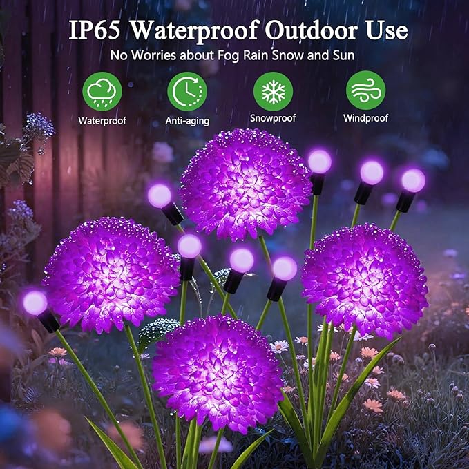 Solar Lights Outdoor Waterproof, 2 Pack Purple Solar Firefly Swaying Lights with Flowers, Flower Light Garden Decor for Outside Yard Patio Halloween for Women Grandma