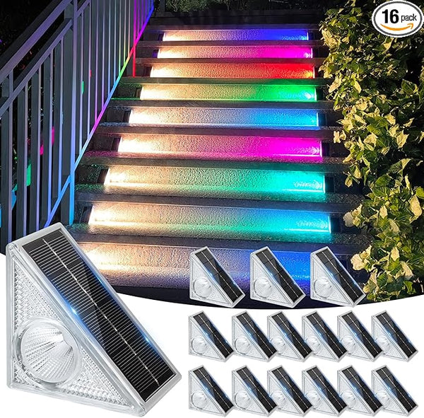 Ellasay Stair Lights Outdoor 16 Pack,10 Color Modes Solar Step Lights for Outside, Waterproof IP65 Solar Lights for | Lumora