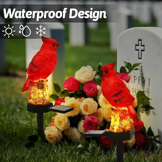Baquler 2 Pack Cardinal Solar Lights Cardinal Outdoor Decor Red Bird Solar Light Bird Figurine Garden Stake for Pathway Garden Lawn Yard Decorations