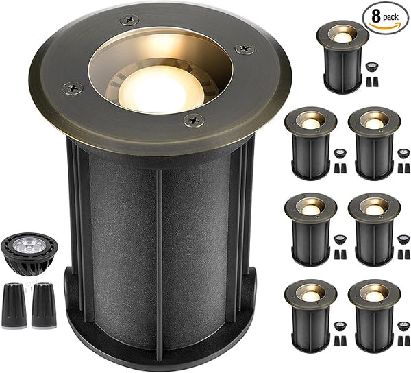 Gardenreet Low Voltage Brass Well Lights - Weatherproof LED 12V In-Ground Replaceable Bulb - Outdoor Path Light | Lumora