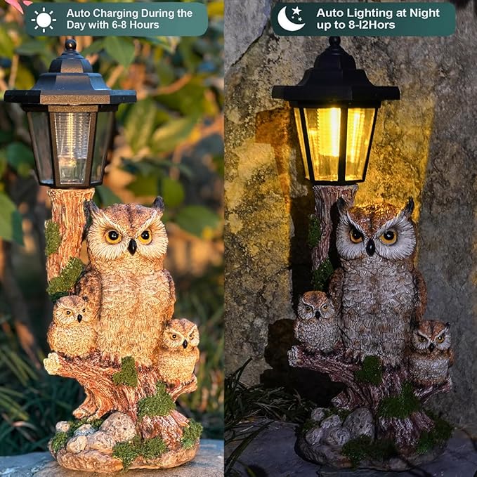 Solar Garden Owl Statue Lights,Large Owl Figure with Solar Lights Lantern,for Outdoor Landscapes, Courtyards | Lumora