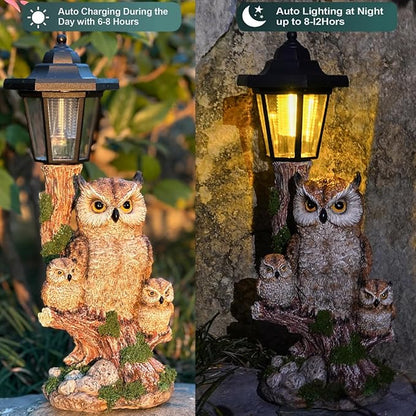 Solar Garden Owl Statue Lights,Large Owl Figure with Solar Lights Lantern,for Outdoor Landscapes, Courtyards, Paths,Outside Patio Lawn Sculpture Decorated，Gifts for Women, Owl Lovers