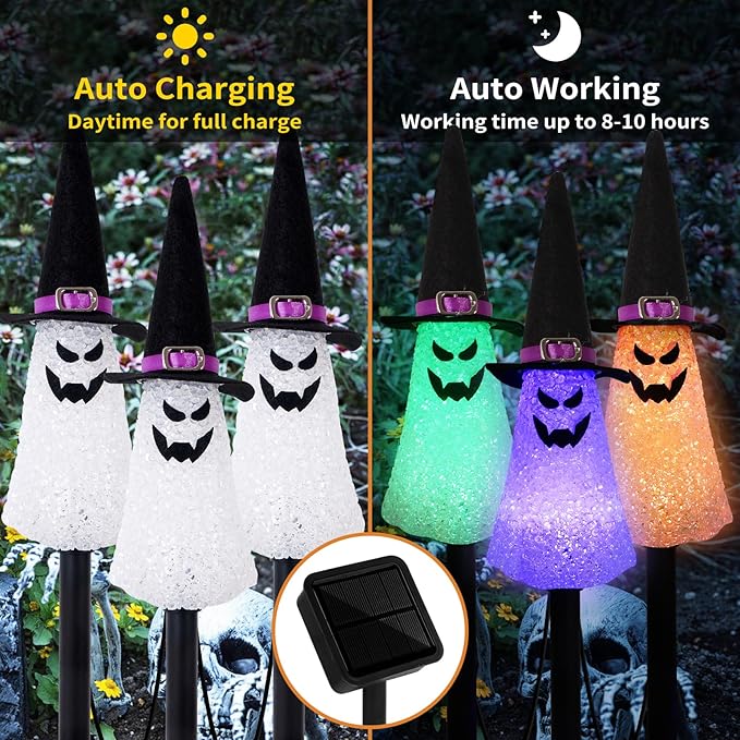 LIGHTSHINE 3PCS Ghost Solar Halloween Decorations, Solar Landscape Pathway Lights, Garden Stakes Light, Outdoor | Lumora