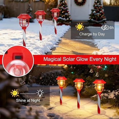 6 Pack Christmas Solar Pathway Lights Outdoor Decorations,Garden Solar Stake Landscape Lights Candy Cane Christmas Pathway Light (6 Pack)