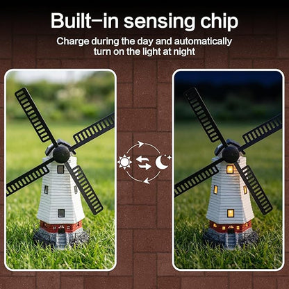 Solar Windmill Light Outdoor, Waterproof Garden Decoration with Auto Dusk to Dawn Sensor, Solar Powered Lantern for Yard, Patio, Park, Villa, and Residential Areas (White)