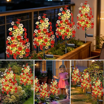 Solar Garden Flower Lights Outdoor Waterproof 2 Packs Solar Lights with Fake Orchid Flower Fairy Lights Outdoor Patio Yard Pathway Decoration Ideal Gifts for Women Mother's Day