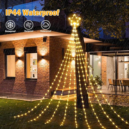 Christmas Decorations Star String Lights - 344 LED 11.8ft 9 Strands Waterfall Tree Lights with Topper Star, 8 Lighting Modes Christmas Lights Indoor Outdoor Decorative for Wedding Yard Party Home