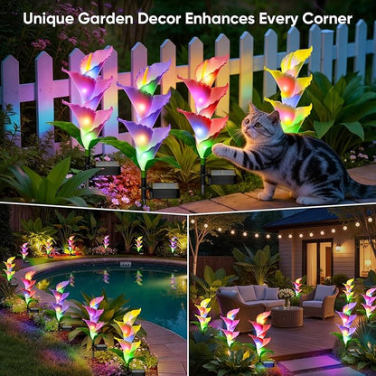 Solar Flowers Lights Outdoor: 4 Pack Color Changing Calla Lily Garden Lights for Yard Pathway Decorations - Waterproof PU LED Solar Powered - Perfect Brithday Gifts for Women Mom Grandma
