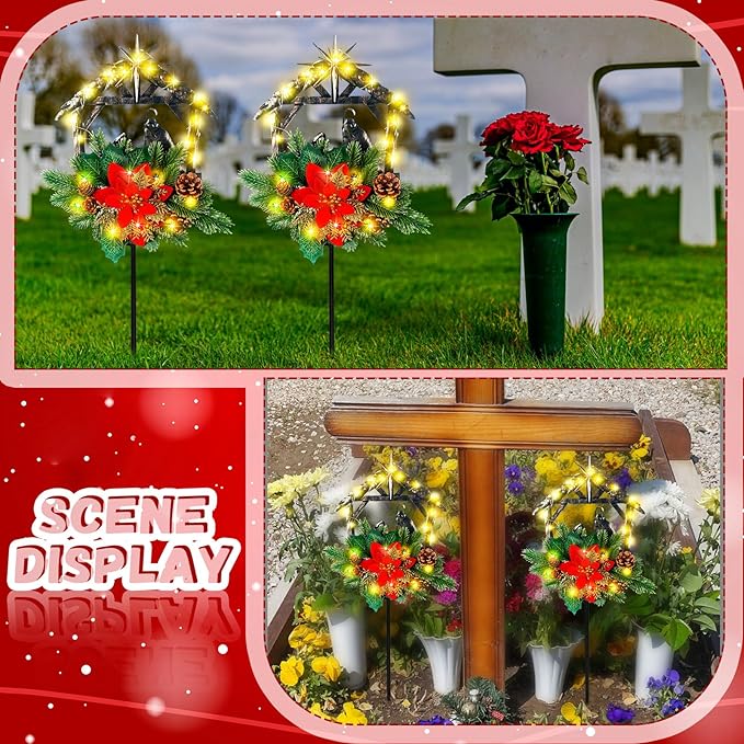 Ganeen 2 Pcs Nativity Scene Yard Stakes Metal Christmas Outdoor Decorations Solar Stake LED Lights Cemetery Grave | Lumora