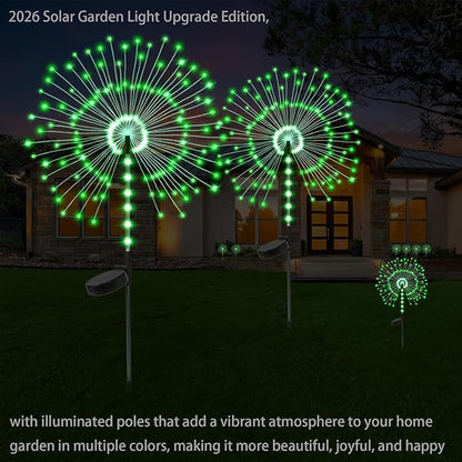 2 Pack 250LED Solar Garden Lights Outdoor, Dual Lighting Modes Firework Lights Solar Powered, Waterproof Twinkle Fairy Light Outside for Yard Patio Pathway Christmas Party Decorative(Green)