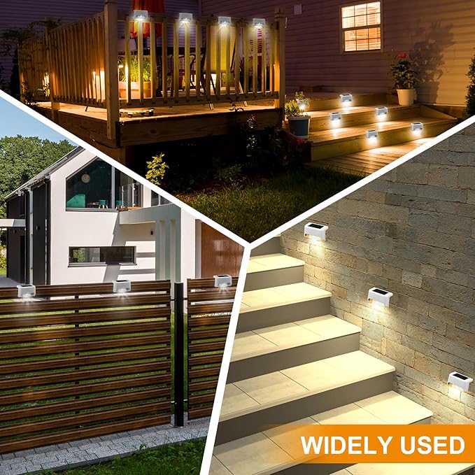 Geelin 32 Pcs Solar Deck Lights Outdoor, Waterproof LED Solar Step Fence Lights for Stairs, Step, Railing, Patio, Driveway, Garden, Pathway and Yard(White Shell Cool White Light)