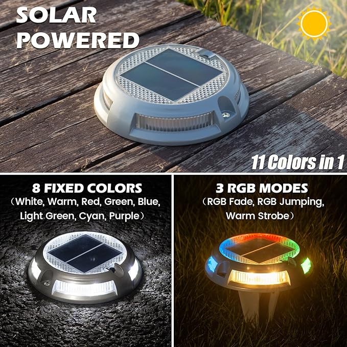 SIEDiNLAR Solar Driveway Lights Outdoor 16 LEDs 9 Modes, Dock Markers Deck Lights Waterproof Warning for Driveway | Lumora