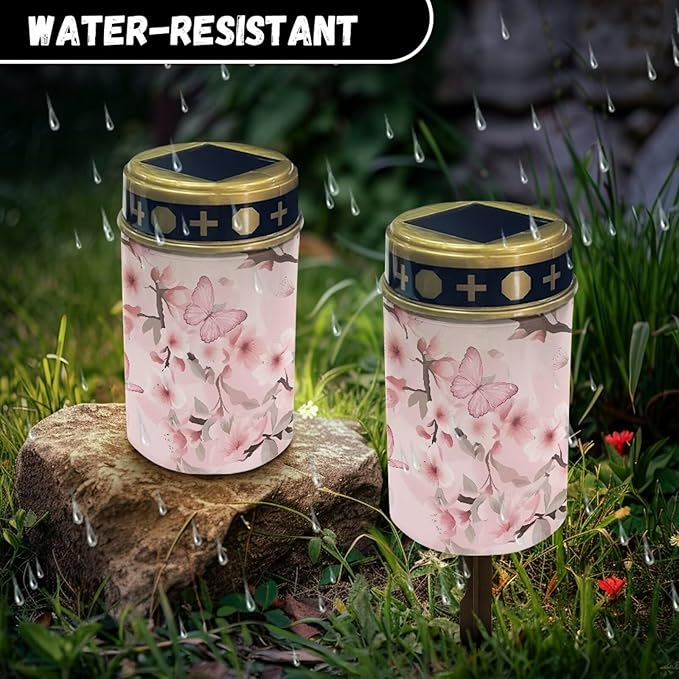 Butterfly Solar Light Outdoor Memorial Solar Light Solar Stake Lights for Pathway Garden Yard Landscape Path Light Gift Cemetery Solar Light Easy to Install Pink