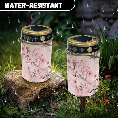 Butterfly Solar Light Outdoor Memorial Solar Light Solar Stake Lights for Pathway Garden Yard Landscape Path Light Gift Cemetery Solar Light Easy to Install Pink