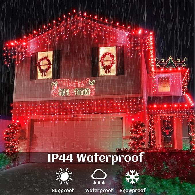 66ft Icicle Lights for Outside, Red Christmas Lights Outdoor Waterproof for House, 640 LED Twinkle Tree Lights with | Lumora