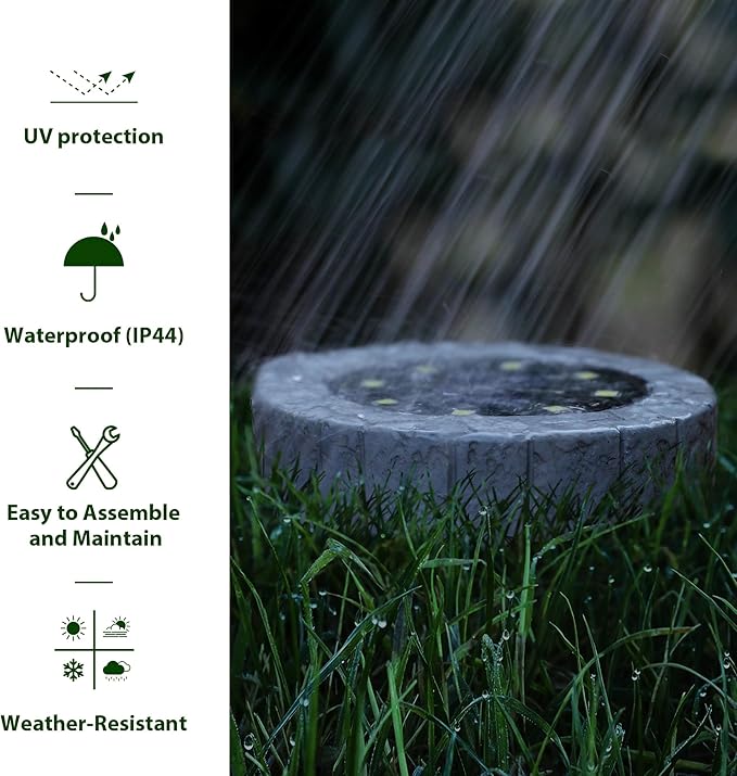 Glitzhome Solar Ground Lights Outdoor Waterproof 4 Pack Resin Solar Garden Lights Disk Lights for Walkway Yard | Lumora