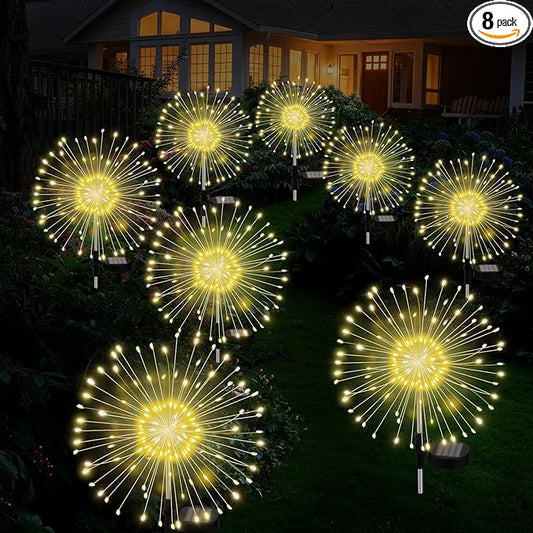Solar Outdoor Lights Outdoor Waterproof 200 LED Firework Light Solar Powered Sparkles Landscape Fairy Light Outside Decorations Lights for Yard Patio Pathway Lawn Party Decoration, 8 Pack