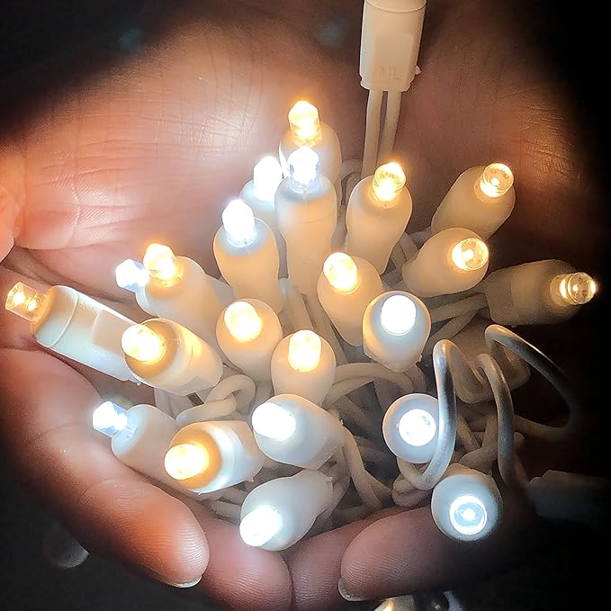 5MM Christmas Lights Warm White and Cool White LED String Lights, 50 LEDs 120V UL, 17FT White Wire Christmas Lights | Lumora