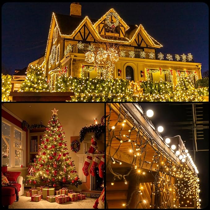 105FT 300LEDs Christmas Lights Outdoor Indoor 8 Modes for Christmas Tree Party Decoration, 100% UL Listed (Warm | Lumora