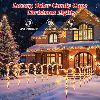 WdtPro 10-Pack Upgraded Solar Christmas Candy Cane Lights, Solar Pathway Lights Waterproof, Christmas Decorations Outdoor with 10 Modes and Bright 60 LED for Yard Garden Lawn Patio Party Decor