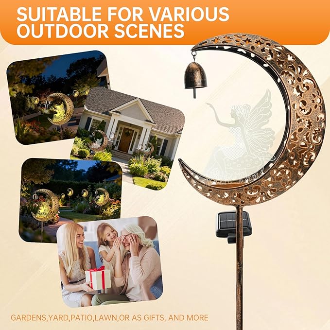 Solar Fairy Moon Figurine Light, Waterproof Garden Stakes Decor Outdoor Yard Decorations for Lawn, Patio,Yard, Pathway,Housewarming Ornament Gifts Ideas for Gardening Mom Grandma