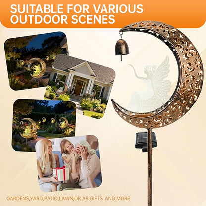 Solar Fairy Moon Figurine Light, Waterproof Garden Stakes Decor Outdoor Yard Decorations for Lawn, Patio,Yard, Pathway,Housewarming Ornament Gifts Ideas for Gardening Mom Grandma