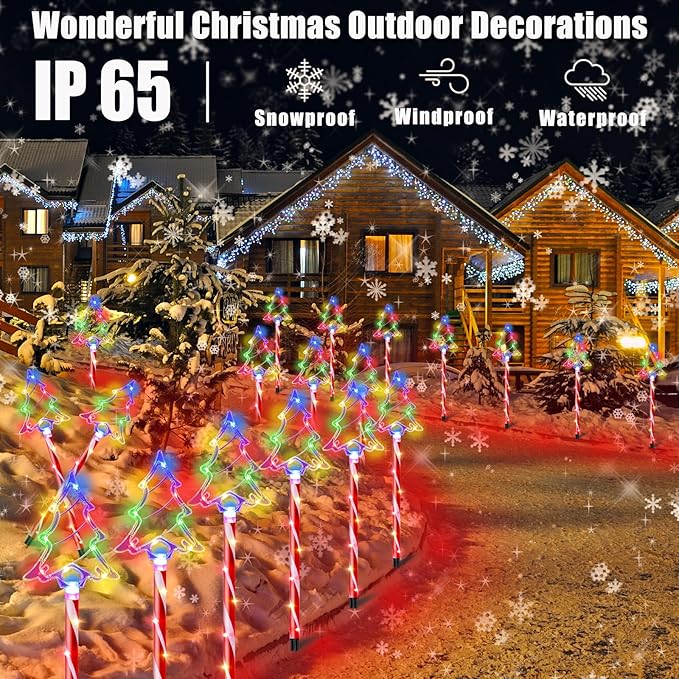 Christmas Pathway Lights Outdoor Decorations, 6/18H Timer 8 Modes, UL588 & IP65 Waterproof - Plug-in 4.5V LED Pathway Light (Not Solar) Pathway Lights Outdoor, Colorful Xmas for Walkway Decor 5 Pack