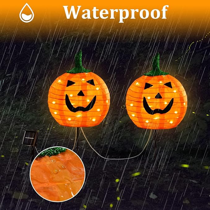 Solar Halloween Pumpkin LED Lights, Set of 2 Big Pumpkin Stake Lights 2 Modes for Outdoor Halloween Pathway Yard | Lumora