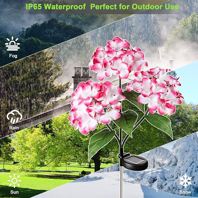 Solar Flower Lights - 2 Pack Waterproof Garden Lights with Solar Hydrangea Stake, Decorative - Outdoor Path Light | Lumora