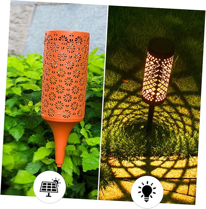 POPETPOP Solar Garden Flower Light Creative Iron Chrysanthemum Solar Pathway Lamp for Outdoor Garden Decoration Waterproof and Sturdy for Landscape Lighting