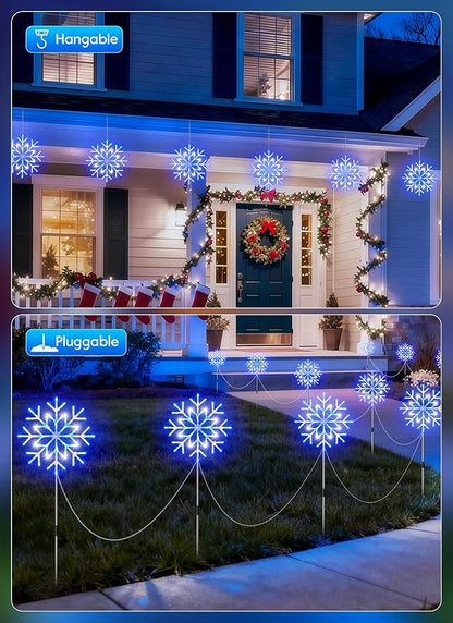 Brightown Large Snowflake Pathway Lights,10-Pack 34" Outdoor Snowflake Christmas Lights Decor for Yard, 8 Modes Sidewalk Marker Stake for Driveway Walkway, IP44 Waterproof,Blue and White
