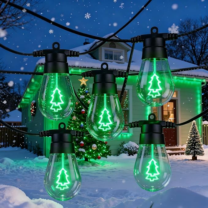 LED Outdoor String Lights, 50FT Patio Lights with 16Pcs Shatterproof S14 Bulb(1 Spare),4 Lighting Mode, Connectable, Waterproof Green Edison Plastic Bulb Hanging Light for Yard Gazebo Porch Décor