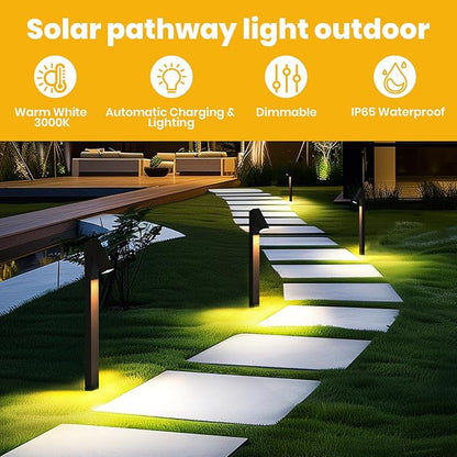Solar Pathway Lights, Dimmable Metal Solar Landscape Path Lights IP65, 3000K Solars Walkway Light for Outside, Garden Yard Patio Path Lawn Decor, 2pcs