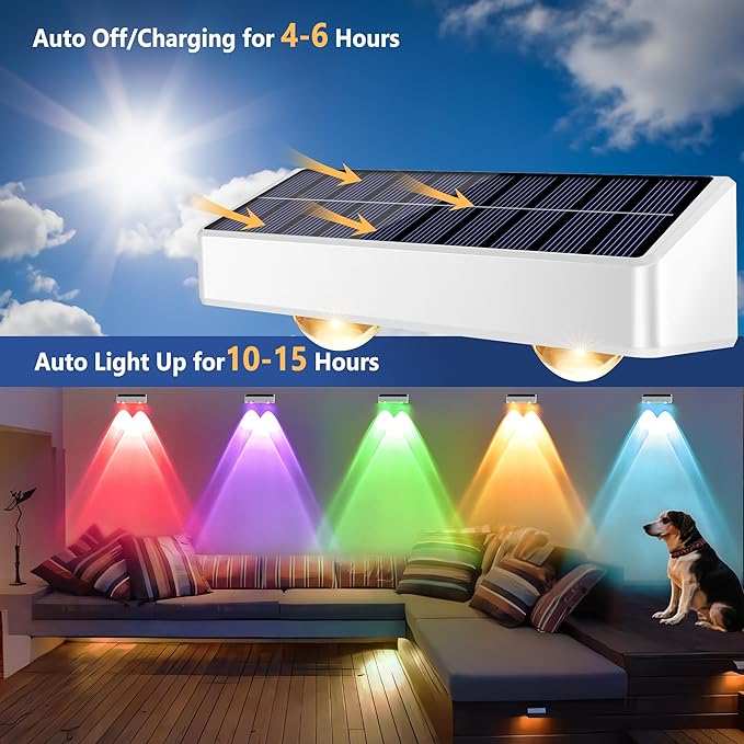 Brizled White Solar Fence Lights Outdoor, 11 Modes & 9 Colors Color Changing Solar Wall Lights, 100 Lumens IP65 | Lumora