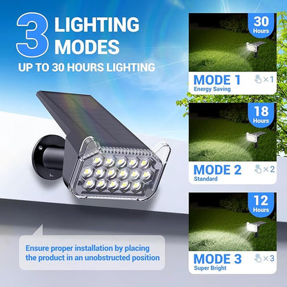 WdtPro Solar Spot Lights Outdoor Waterproof, Bright Solar Lights Outdoor with 16 Extra-Large LEDs, 3 Modes Landscape Spotlights, 2-in-1 Solar Powered Light for Yard Flag Garden, 10 Pack, Cool White