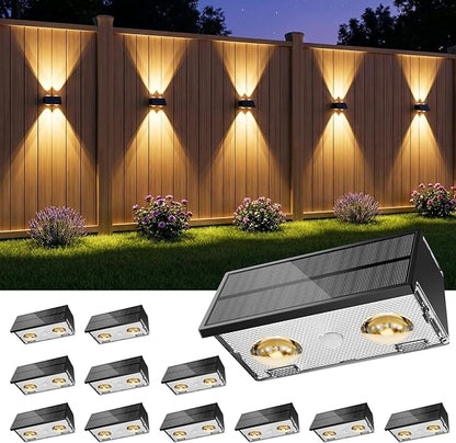Bridika Solar Fence Lights, 12 Pack Up and Down Solar Lights Outdoor Waterproof, 8 Colors Lens LED Dusk to Dawn Wall Lights for Fence, Patio, Deck, Backyard, Garden