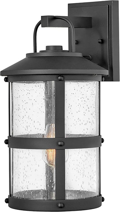 Hinkley Lakehouse Medium Wall Mount Lantern - Estate Series, 1-Light, Coastal, Aluminum, Clear Seedy Glass - Black Finish