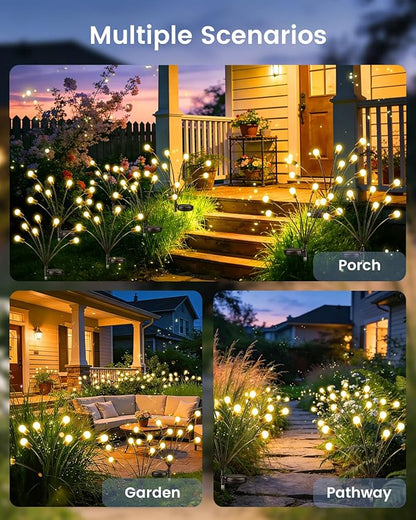 OZS 2Pack 16LED Solar Firefly Lights - Outdoor, Sway by Wind, Waterproof for Garden Pathway Decoration (Warm White)