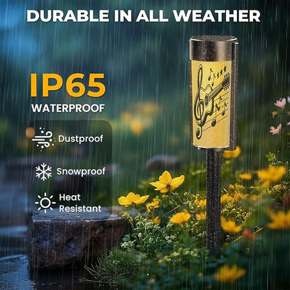 4 Pack Solar Pathway Lights Outdoor Waterproof Guitar Notes Musical Design Solar Garden Lights LED Landscape Lighting for Yard Walkway Lawn Garden Decor