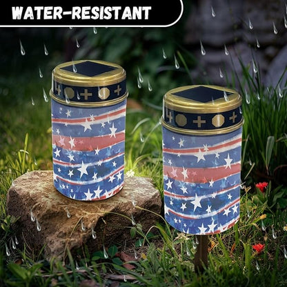 American Flag Stripes Cemetery Solar Lights for Grave Printed Solar Garden Lights for Cemetery Solar Lights Outdoor Garden, Eternal Lights for Cemetery Grave Decorations