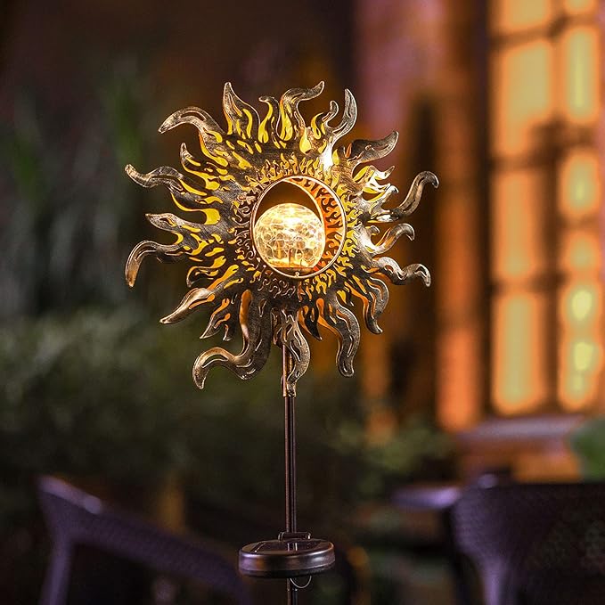 Solar Lights Outdoor Garden Decor Solar Powered Sun Lantern for Yard, Patio,Lawn or Pathway Sun Decorations Crackle | Lumora