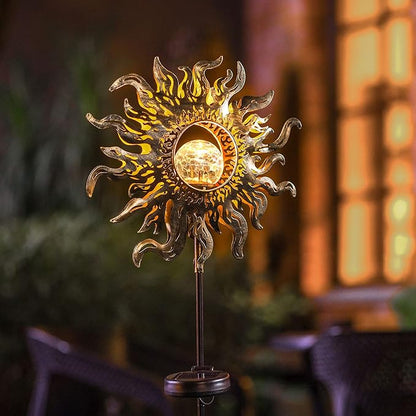 Solar Lights Outdoor Garden Decor Solar Powered Sun Lantern for Yard, Patio,Lawn or Pathway Sun Decorations Crackle Glass Globe Stake Metal Lights Waterproof Warm LED Garden Pathway