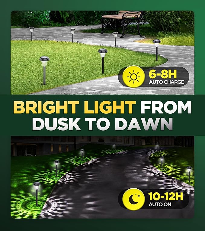 10 Pack Ultra Bright Solar Lights Outdoor Waterproof, from Dusk to Dawn Up to 12H Solar Light for Outside, Auto | Lumora