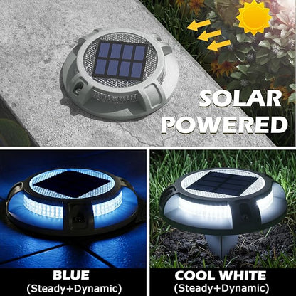 SIEDiNLAR Solar Driveway Lights Outdoor 4 Modes 40 LEDs Marine Dock Light Deck Driveway Markers Waterproof for Step Ground Walkway Pathway Yard Garden, Blue/White Dynamic Lighting (4 Pack)