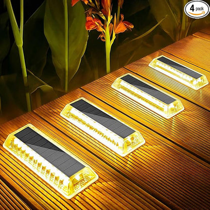 Lacasa Solar Deck Lights, Solar Lights Outdoor Waterproof IP68, 4 Pack Solar Powered Pathway Yard Driveway Step Landscape Light, LED Lighting 50LM for Garden Path Walkway Stair Patio, Warm White 2700K