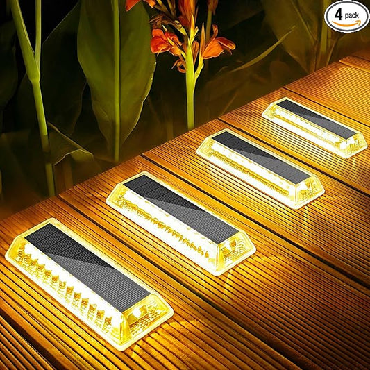 Lacasa Solar Deck Lights, Solar Lights Outdoor Waterproof IP68, 4 Pack Solar Powered Pathway Yard Driveway Step Landscape Light, LED Lighting 50LM for Garden Path Walkway Stair Patio, Warm White 2700K